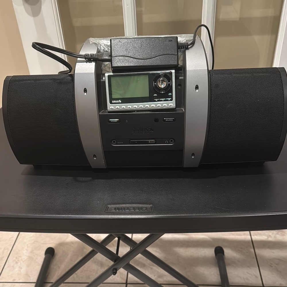 Sleek Black and Silver Boombox with Digital Display
